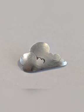 Vintage Sterling Silver Cloud Shaped Pin Brooch - Marked - Unique!